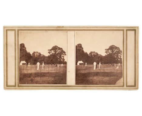 * Cricket Match Stereoview. An early stereoview of a cricket match at North Runcton Hall, Norfolk, c. 1859-60, a pair of moun