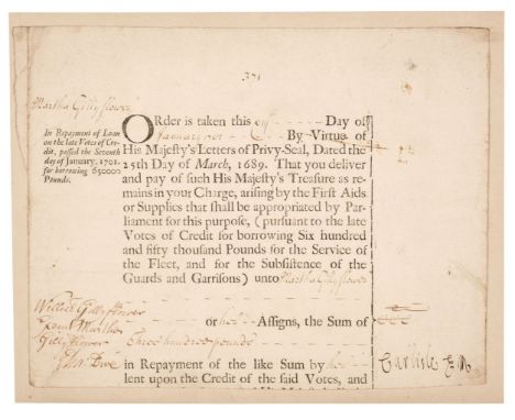 * Walpole (Robert, 1676-1745). 1st Earl of Orford, first British Prime Minister, 1721-42. Document Signed, ‘R Walpole’, as Pr