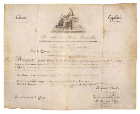 * Napoleon I (1769-1821). Emperor of France, 1804-14, 1815. Document signed, 'Bonaparte', as first consul, Paris, as the Fren