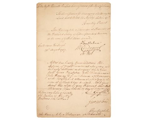 * Fitzroy (Augustus, 1735-1811). 3rd Duke of Grafton, British politician and Prime Minister, 1768-1770. Document Signed, ‘Gra