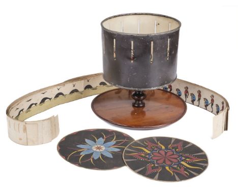 * Zoetrope. A Victorian zoetrope, c. 1890s, comprising a circular tin drum with 13 slots, black exterior and white interior, 
