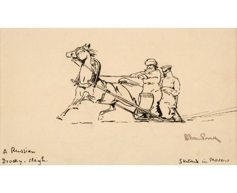 * Baden-Powell (Robert, 1857-1941). A Russian Drosky-Sleigh, sketched in Moscow, c. 1911, pen and black ink drawing on wove p