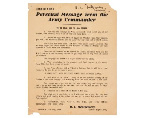 Montgomery (Bernard Law, 1887-1976). British Field Marshal of War War II. Personal message from the Army Commander (to be rea