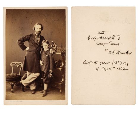 * Meredith (George, 1828-1909). English novelist and poet. A rare signed carte de visite of George Meredith standing next to 