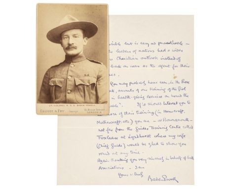 * Baden-Powell (Robert, 1857-1941). Autograph Letter Signed, 'Badenpowell', Pax Hill, Bentley, Hampshire, 1 September 1937, t