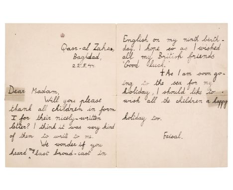 * Mohammed bin Faisal Al Saud (1937-2017). Saudi prince and businessman. Autograph Letter Signed, 'Faisal', Qasr-al Zaha, Bag