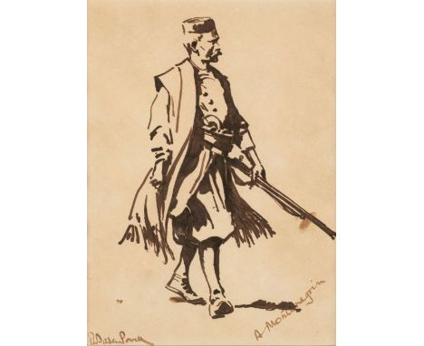 * Baden-Powell (Robert, 1857-1941). A Montenegrin, [1913], sepia pen and ink drawing on wove paper, signed and titled to lowe