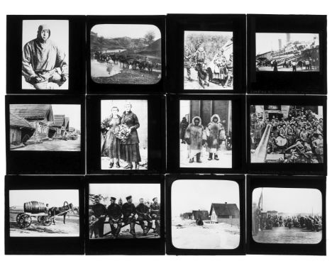 * Magic Lantern Slides. A group of 83 photographic and some lithographic magic lantern slides relating to the Russian civil w