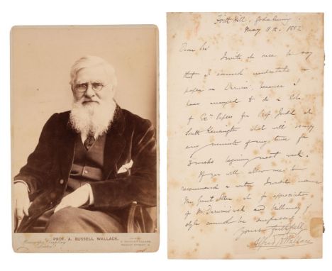 * Wallace (Alfred Russel, 1823-1913). British Naturalist, explorer and biologist. Autograph Letter Signed, ‘Alfred R Wallace’