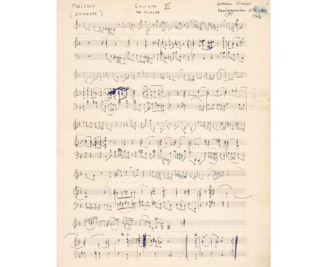 * Milstein (Nathan, 1903-1992). Russian-American Violinist. An extremely rare and important Autograph Music Manuscript Signed