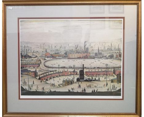 L. S. LOWRY RBA RA (1887-1986). 'The Pond' Lithographic print, with Fine Art Trade blind stamp, framed and mounted under glas