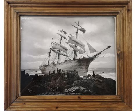 Framed Photograph by Gibson of Penzance of a Shipwreck. 23 x 29cm 