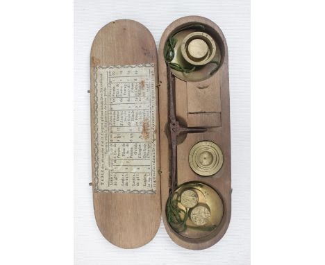 Set of French 19th century opium scales with weights in wooden case. 