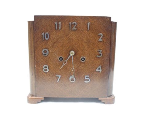 Art Deco Oak cased mantel clock with numeral dial 