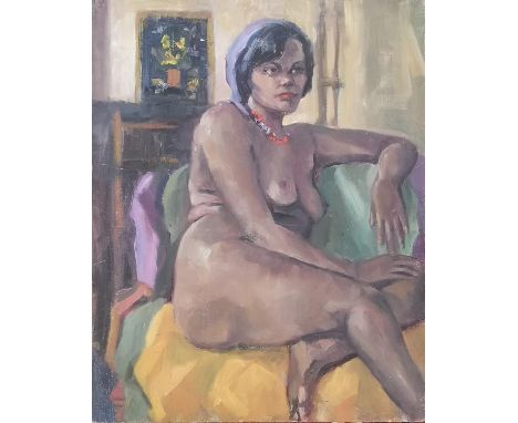 Angela Stones (1914-1995) Nude seated interior scene. 41 x 51cm. Studied under her mother Dorothy Bradshaw (1893-1983) and he