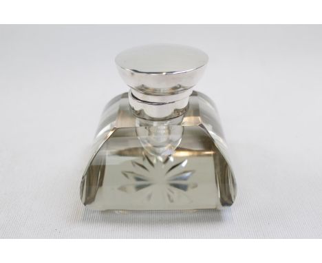 Silver Topped Deco Inkwell with glass reservoir Birmingham 1927 with Star cut to base 