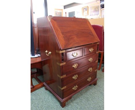 Good Quality 20thC Heavy Rosewood brass bound fall front bureau with brass drop handles and bracket feet 