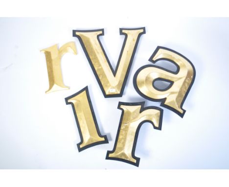 A collection of vintage external wall advertising letters / lettering being resin cast black with gilt fronts. Ex pub / shop 