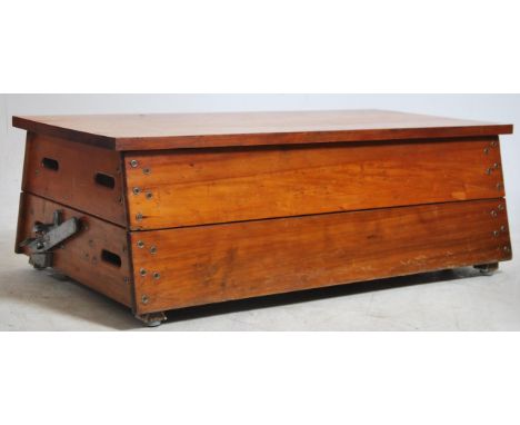 A unique ' one off ' bespoke vintage gymnstics horse pommel horse converted to a coffee table with stud work having a reclaim
