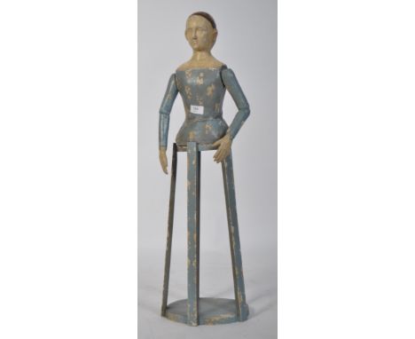 A vintage 20th century table top wooden painted dressmakers dummy. Of table top form having painted grey finish with half tor