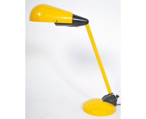 A good late 20th century anglepoise adjustable desk lamp / light in vivid yellow with terraced base and scoop shade of contin