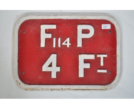 A heavy vintage industrial 20th century cast metal fire sign. Having red ground with raised lettering in white reading FP 114