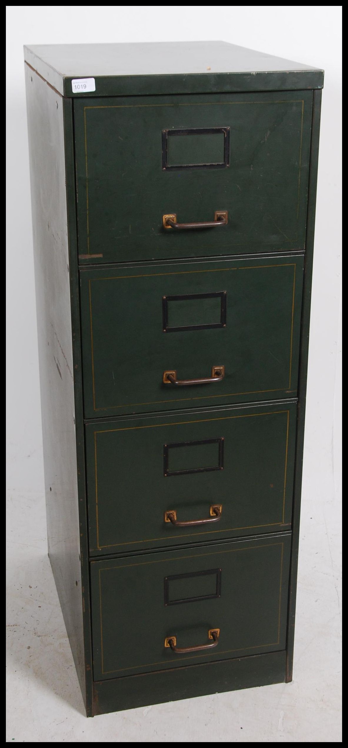 A 1950's mid century green metal 4 drawer filing with