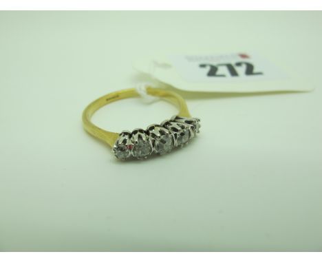 An 18ct Gold Five Stone Diamond Ring, claw set with graduated old cut stones (finger size R). 