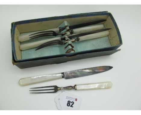 A Set of Three Hallmarked Silver and Mother of Pearl Fruit Knives and Forks, Goldsmiths &amp; Silversmiths Co Ltd, Sheffield 