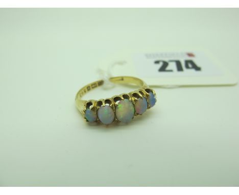 A Victorian 18ct Gold Five Stone Opal Ring, graduated oval cabochon set, Birmingham 1897 (finger size N1/2) (3.2grams). 