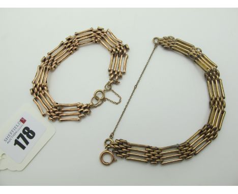 A Gate Link Style Bracelet, together with a gold plated example. (2)