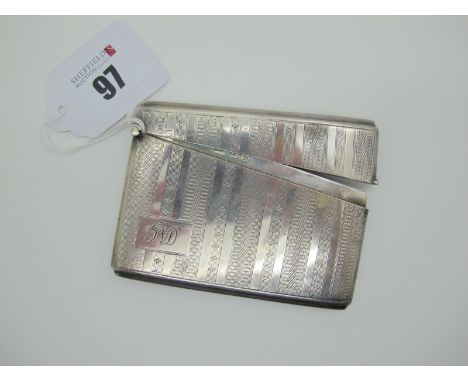 A Chester Hallmarked Silver Card Case, Walker &amp; Hall, Chester 1930, allover engine turned decoration, initialled (75grams