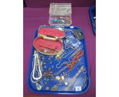 A Collection of Assorted Costume Jewellery, including "925" and other chains, assorted earrings, twig coral necklace, ladies 