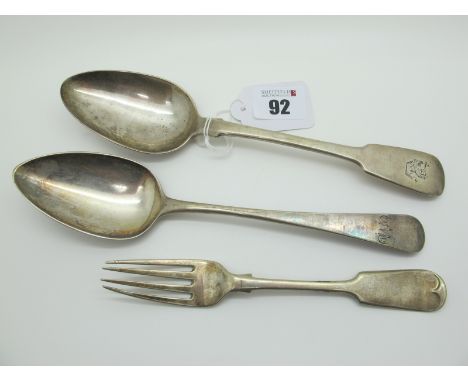 A Hallmarked Silver Fiddle Pattern Table Spoon, crested; together with a hallmarked silver Old English pattern table spoon, i