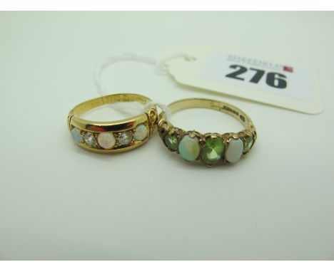 An Antique Opal and Diamond Set Ring, alternately set (hallmark part obscured / alteration / repair) (finger size L); togethe