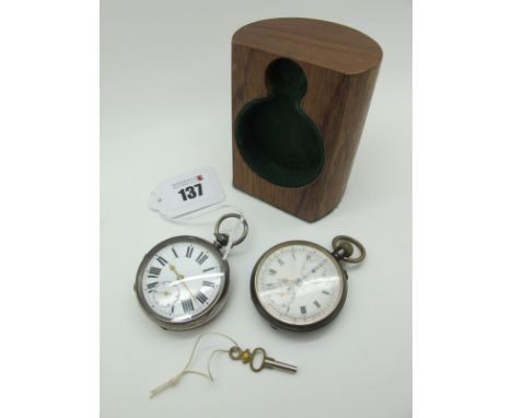 An Openface Pocketwatch, the white dial with bold black Roman numerals and seconds subsidiary dial, the movement cover stampe