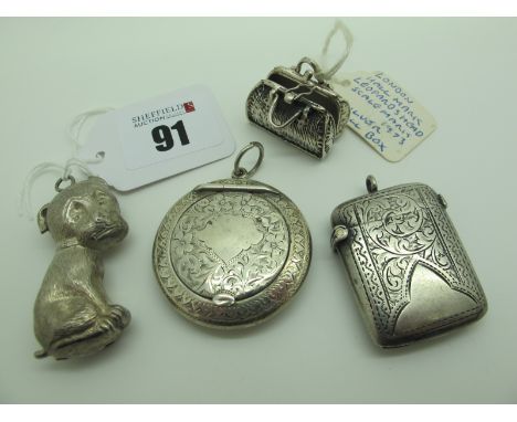 A Hallmarked Silver Vesta Case, with engraved decoration; a hallmarked silver compact, allover engraved decoration; a novelty