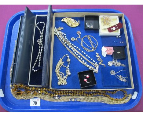 Vintage and Later Costume Jewellery, including diamanté, long single strand graduated faceted bead necklace, pendants on chai