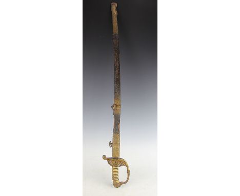 A 19th century continental naval sword, the acid etched blade named E. Chapon Bueno Aires, with wire bound bone grip, pierced