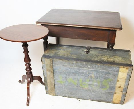 A mahogany topped rectangular side table, the turned legs above two drawers 76cm H x 89cm W x 61cm D, along with a mahogany t