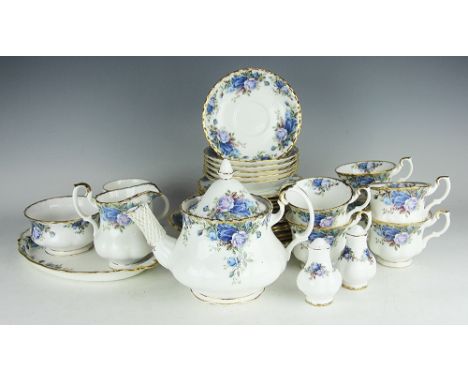 A Royal Albert Moonlight Rose pattern thirty seven piece tea service, with a later coffee can matching (38)