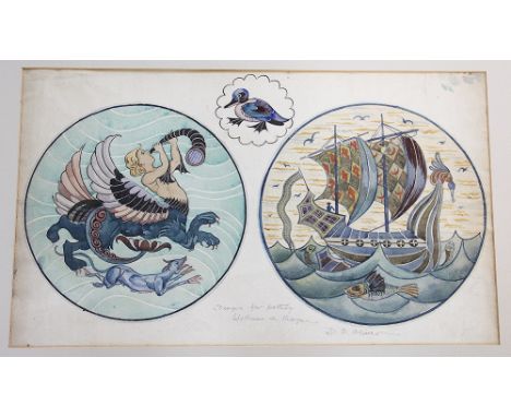 D. Oliver, William De Morgan, watercolour on paper, 'Designs for pottery William De Morgan', Signed and titled in pencil, 32.