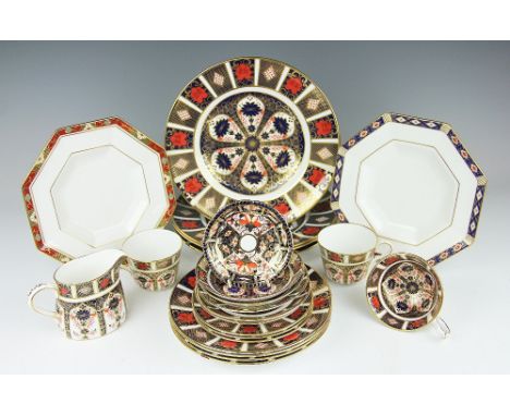 A selection of Royal Crown Derby 1128 pattern Imari wares to include; four plates, 27cm diameter, four plates, 22cm diameter,