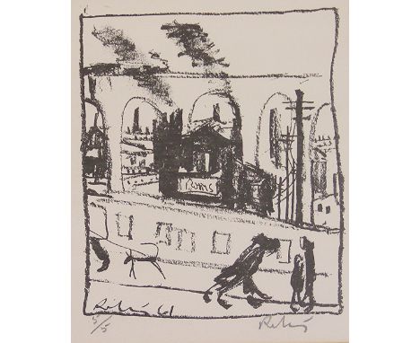 Harold Riley (b.1934)artist signed print,Industrial town scene Stockport,facsimile signature 'Riley 61',signed in pencil bott