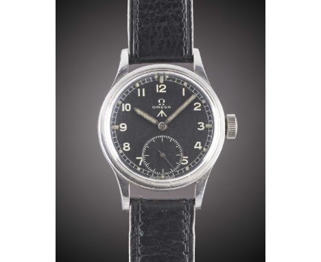 A GENTLEMAN'S STAINLESS STEEL BRITISH MILITARY OMEGA W.W.W. WRIST WATCHCIRCA 1945, PART OF THE "DIRTY DOZEN", WITH MOD REPLAC