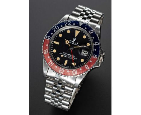 A GENTLEMAN'S STAINLESS STEEL ROLEX OYSTER PERPETUAL GMT MASTER BRACELET WATCHCIRCA 1973, REF. 1675 WITH "MK 2" MATT DIAL Mov