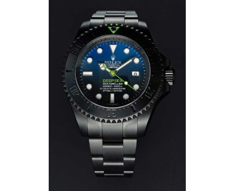 A GENTLEMAN'S BLACK COATED STAINLESS STEEL BAMFORD ROLEX OYSTER PERPETUAL "JAMES CAMERON" DEEPSEA SEA DWELLER BRACELET WATCHC