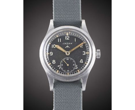 A GENTLEMAN'S BRITISH MILITARY LEMANIA W.W.W. WRIST WATCHCIRCA 1945, PART OF THE "DIRTY DOZEN"Movement: Manual wind, cal. 27A