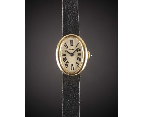 A RARE LADIES 18K SOLID GOLD CARTIER LONDON BAIGNOIRE WRIST WATCHCIRCA 1972, WITH LONDON HALLMARKSMovement: 17J, manual wind,