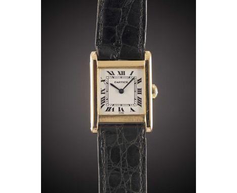 A GENTLEMAN'S SIZE 18K SOLID GOLD CARTIER PARIS TANK NORMALE WRIST WATCHCIRCA 1980sMovement: 17J, manual wind, cal. 78-1 / 25